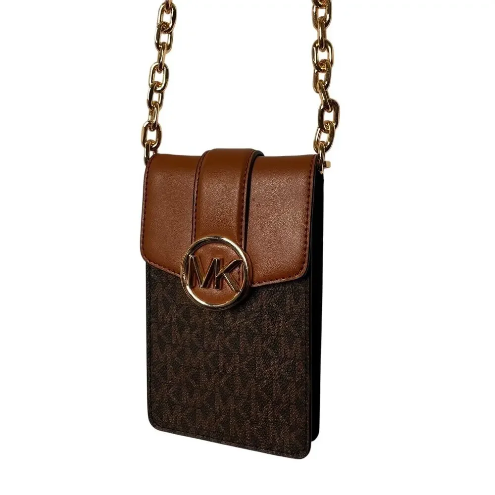 Michael Kors Fulton Sport Logo Crossbody Phone Wallet Bag Brown Leather